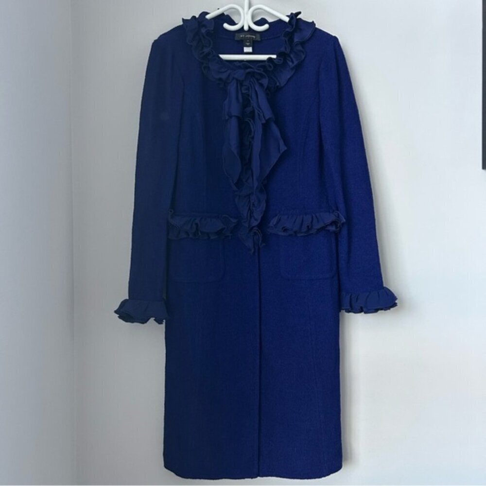 St. John Knit Duster With Silk Ruffles - Picture 2 of 11